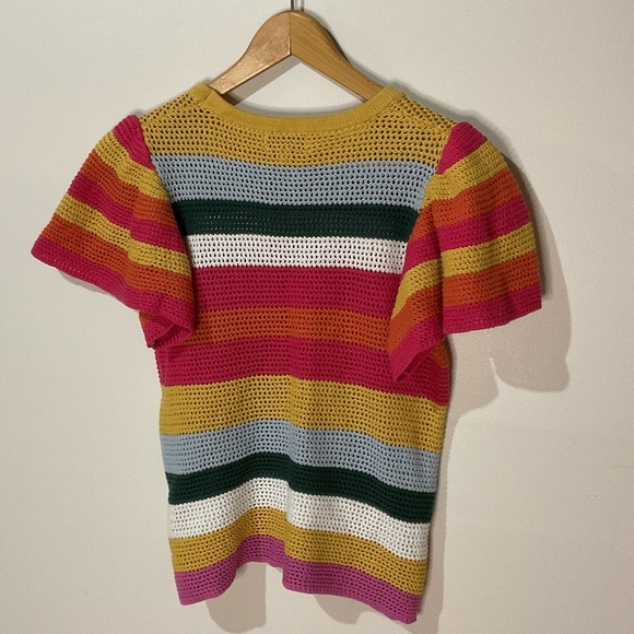 Colorful Striped Evereve Haven Flutter Sleeve Sweater with open weave stich - Picture 4 of 4